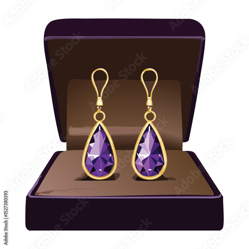 Amethyst Purple Teardrop Earrings in Dark Box