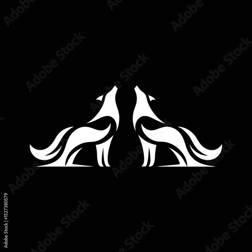  logo vector dual fox, wolf, and jackal in modern design on black