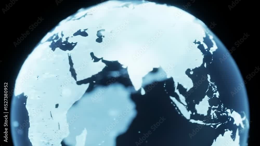 Glowing earth globe, continents, global network, futuristic