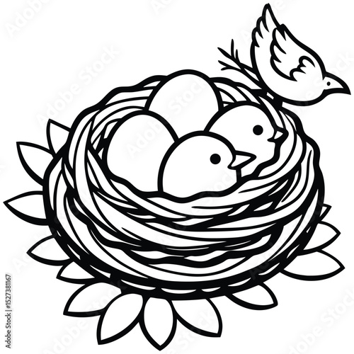 Bird nest vector art illustration