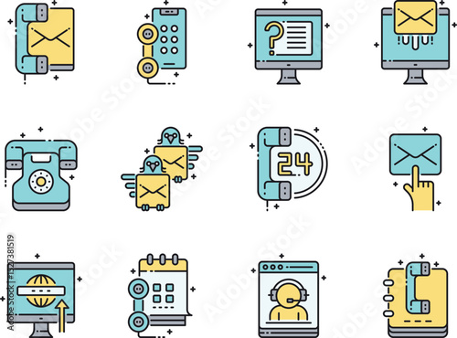 Streamlined Customer Support Icons  Email, Phone, 24/7 Help, Online Chat & More -  Perfect for Websites and Apps