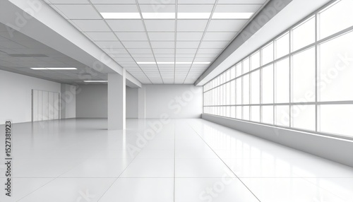 Wallpaper Mural 3D render of an empty modern architectural space with large windows Torontodigital.ca