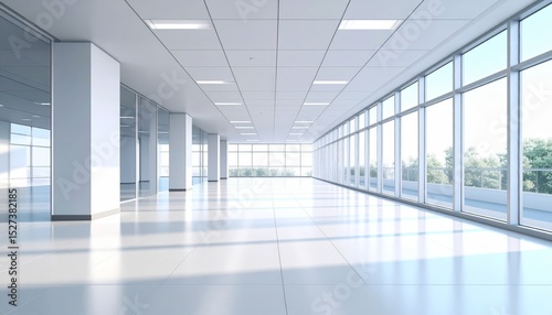 Wallpaper Mural 3D render of an empty modern architectural space with large windows Torontodigital.ca