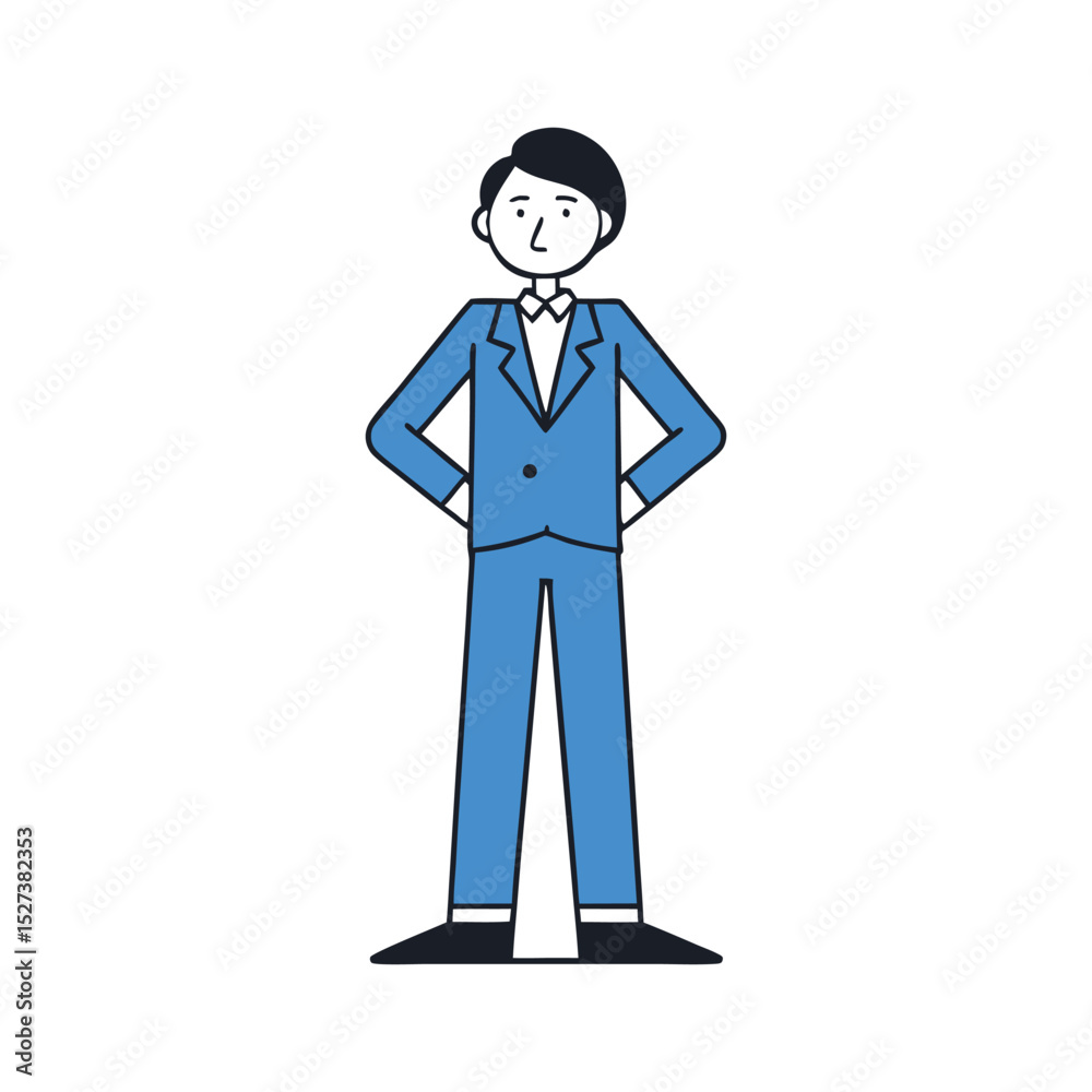 Obraz premium Businessman standing confidently in a blue suit with hands on hips