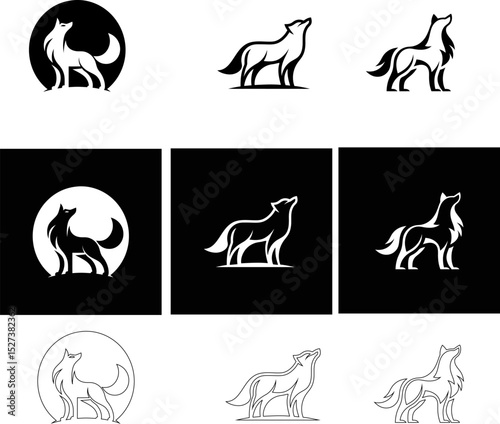 Animal vector logo icon set, wolf, fox, and jackal symbols in one set.