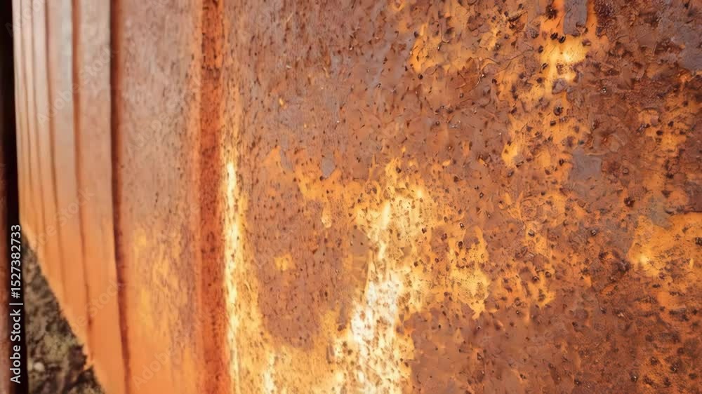 Close-up of oxidized iron panel shows a textured surface with rusty brown and orange tones for industrial backdrops.