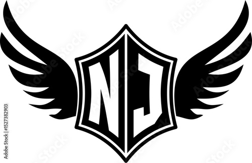 NJ logo emblem with winged and shield template