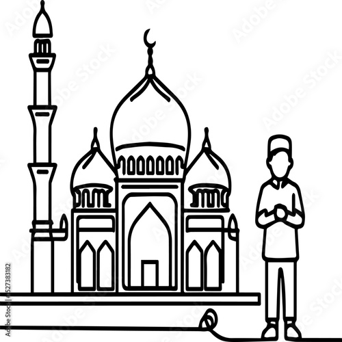 line art of muslim family in mosque