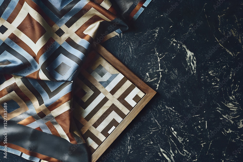 Fototapeta premium Geometric patterned fabric draped on wooden frame