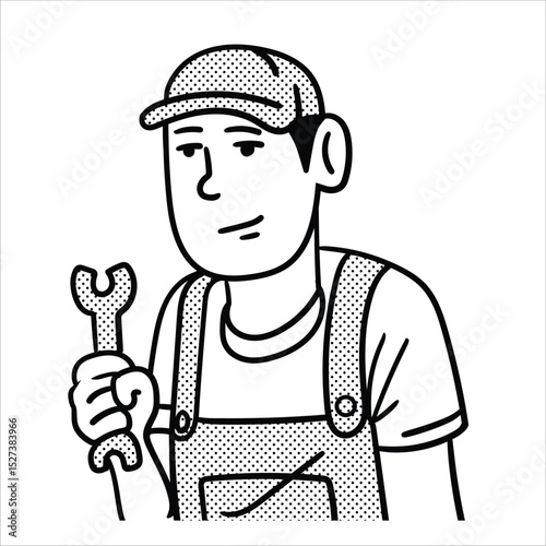 Lineart Mechanic Profession Avatar Minimalist Lineart Style