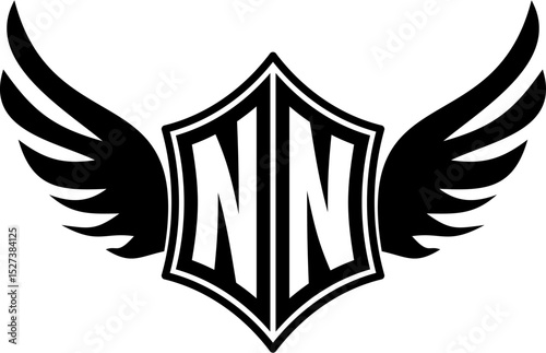 NN logo emblem with winged and shield template