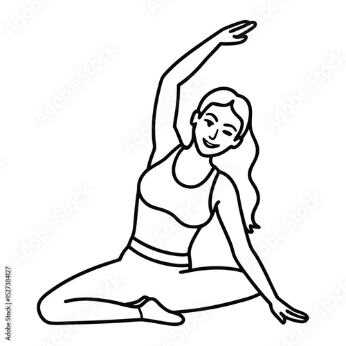 Continuous line art a woman stretching arms is relaxing ,