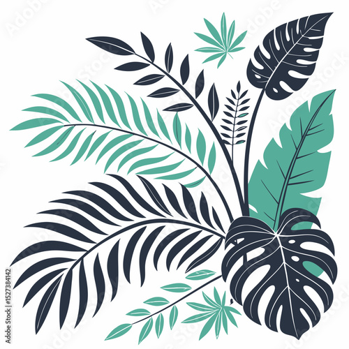 ropical leaves, palm leaf silhouettes, diverse collection, black shapes, leaf vector