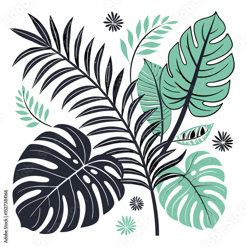 ropical leaves, palm leaf silhouettes, diverse collection, black shapes, leaf vector