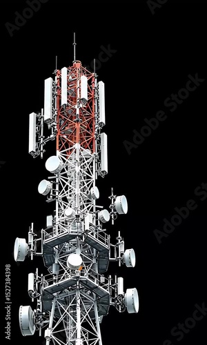 Realistic 3D Model Red White Telecommunication Tower