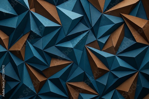 A geometric pattern of blue and brown triangular shapes creating an abstract and modern background design