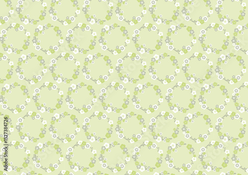 【日本の伝統模様】梅のシームレスパターン（緑系） / Ume – Japanese Traditional plum blossom Pattern (Green Tones)