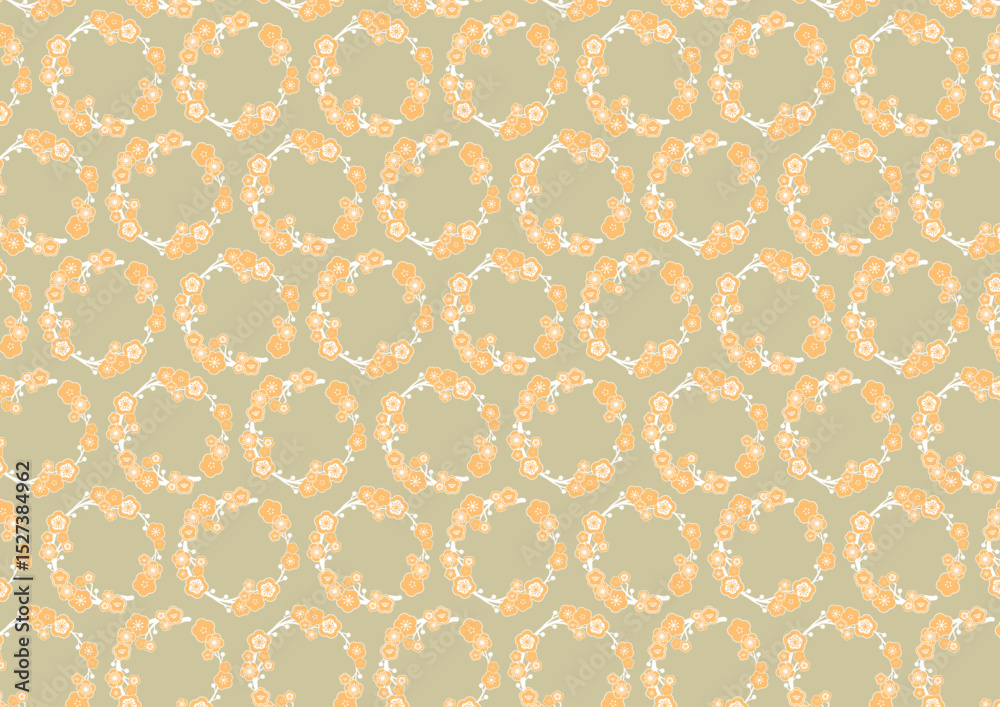 Fototapeta premium 【日本の伝統模様】梅のシームレスパターン（黄系） / Ume – Japanese Traditional plum blossom Pattern (Yellow Tones)