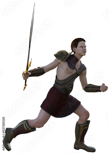 Abstract 3D render of a Greek or Roman warrior with a sword. Perfect for games, fantasy projects, and visualizations. Ancient spartan warrior or soldier 3D Illustration