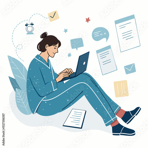 Create a bold vector illustration depicting a person intensely researching online, emphasizing the digital tools and information flow.