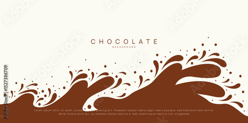 Chocolate background of Modern poster, dynamic splashes and drops. Vector illustration in a flat style of minimalism