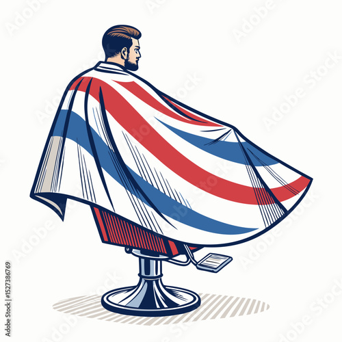 Create a bold, vector illustration of a hair cutting cape.  Include strong, defined lines and sharp edges.  The cape should be realistic.