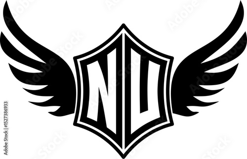 NU logo emblem with winged and shield template