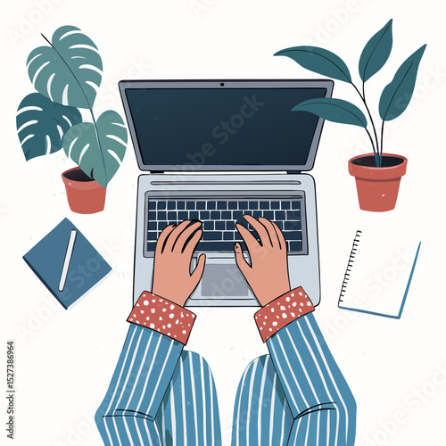 Create a vector illustration of bold, black stroked hands wearing a pajama shirt.  Focus on clean lines and a minimalist style.