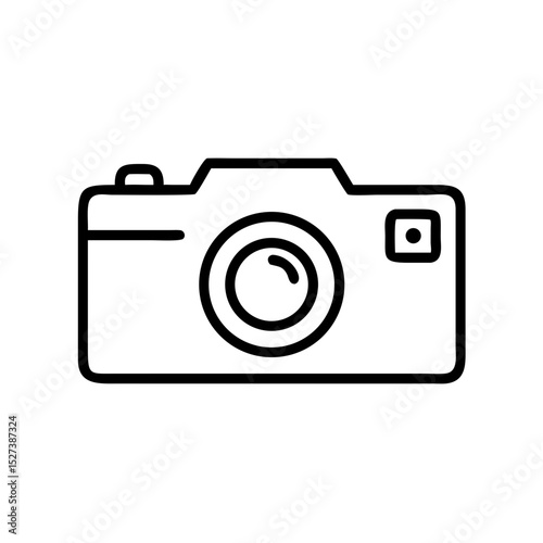 Simple linear vector icon of a compact camera on white background, Photographer's Day  