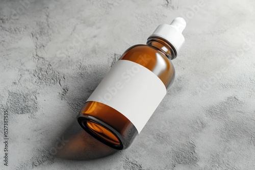 Amber bottle with label on concrete