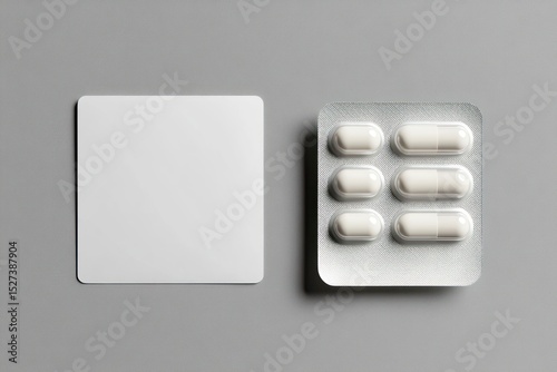 Pills in blister pack with blank card, gray