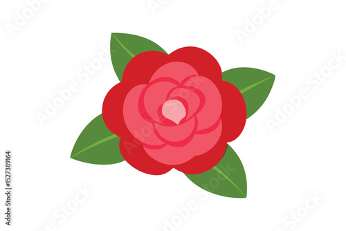 Realistic camellia flower in full graceful bloom vector art illustration