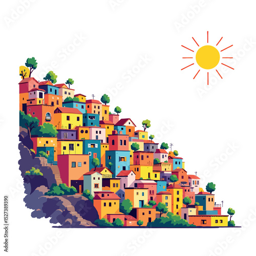 Vsai colorful italian village on a cliff enjoying summer sun