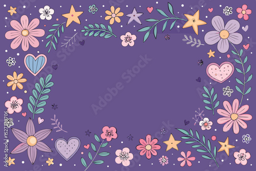 Design a cute doodle-style frame border featuring bold pastel colors.  Include playful, whimsical elements.