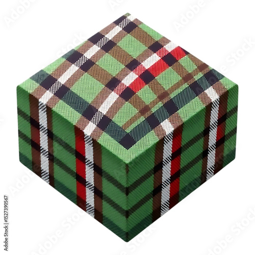 3D Isometric Cube with Plaid Pattern