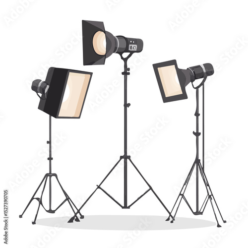 2D flat vector illustration of Studio Lighting Kits, isolated on a white background.
