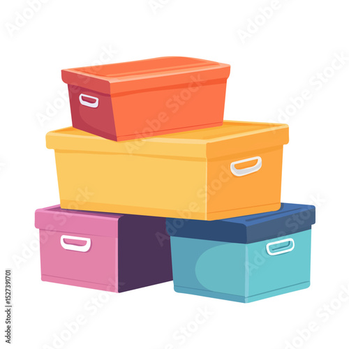 2D flat vector illustration of Storage Boxes, isolated on a white background.