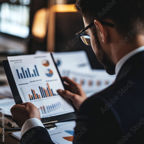 KPIs. Businessman touching icon and analyzing key performance indicators (KPIs), tracking progress, evaluating success, and making data-driven decisions.