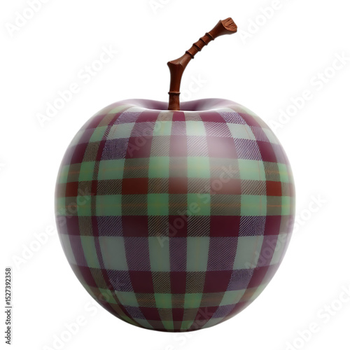 3D rendered apple with plaid pattern and stem
