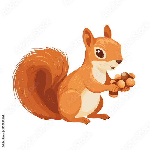 Squirrel Gathering Acorns Quickly vector 2D flat illustration, isolated on a white background.