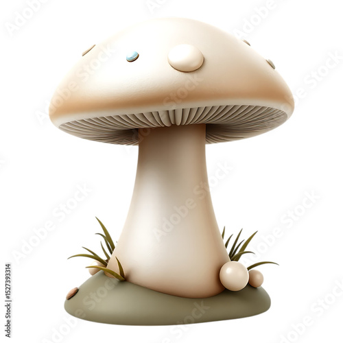 3D Cartoon Mushroom with Grass and Moss