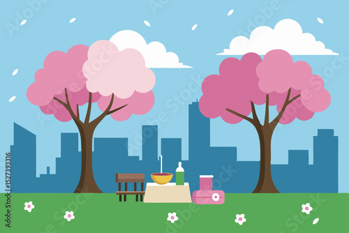 Spring Picnic in the City Cherry Blossoms and Urban Escape