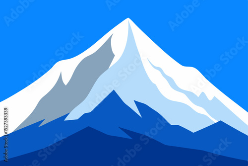 Vector illustration of a winter mountain landscape with snow-capped peaks, glaciers, and a vast sky, perfect for travel and nature themes