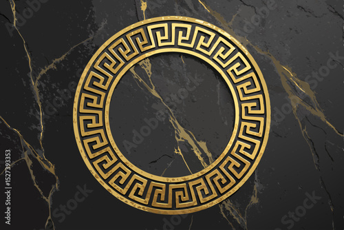Design a sophisticated black background border featuring a gold Greek meander pattern, emphasizing intricate detail and sharp lines.