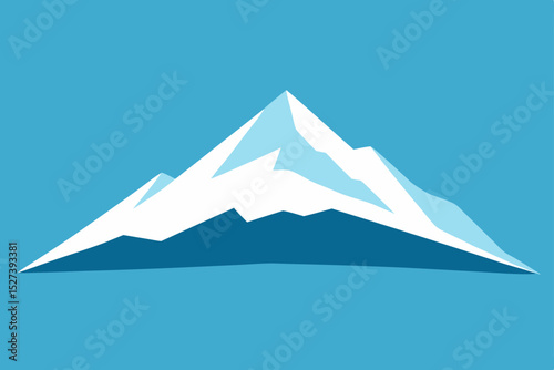 Mountain landscape vector illustration with snow-capped peaks, serene lake, and cloudy sky