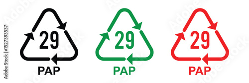 Paper recycling code icon set. pap recycling symbols. plastic, recycle, symbol, code, icon. Paper. Paper recycling codes vector isolated on white background in eps 10.