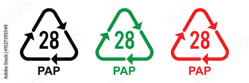 Paper recycling code icon set. pap recycling symbols. plastic, recycle, symbol, code, icon. Paper. Paper recycling codes vector isolated on white background in eps 10.