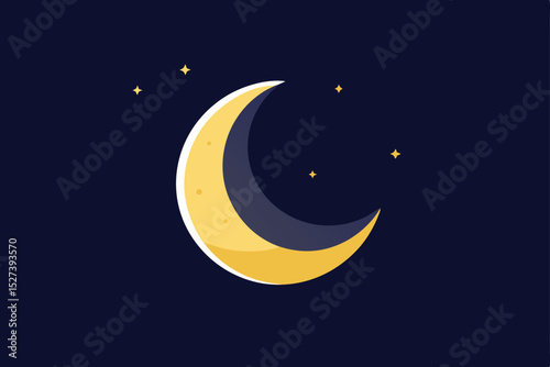 Crescent Moon and Stars Night Sky Illustration