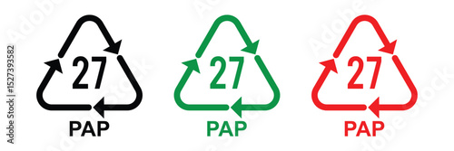 Paper recycling code icon set. pap recycling symbols. plastic, recycle, symbol, code, icon. Paper. Paper recycling codes vector isolated on white background in eps 10.