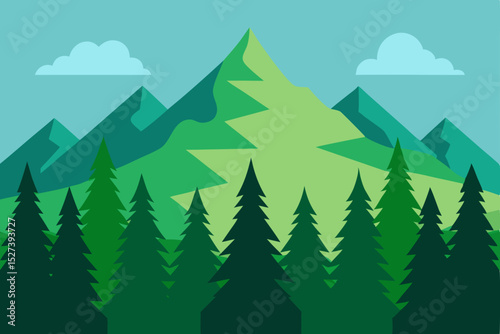 Serene Mountain Landscape Majestic Peaks and Evergreen Forest